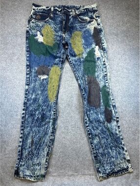 Eight 732 8732 Streetwear Jeans Men 36x34 Waist Acid Wash Paint Splatter Design